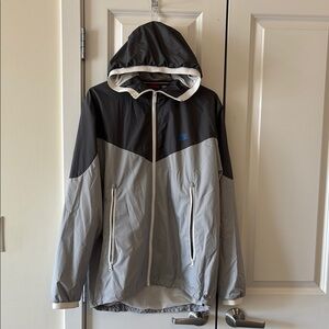 Nike Black and Gray Windbreaker with Hood and Smooth Finish